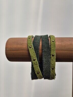 Leatherock Green Suede Studded Multi Strand Wrap Bracelet Boho Layered Cuff Soft